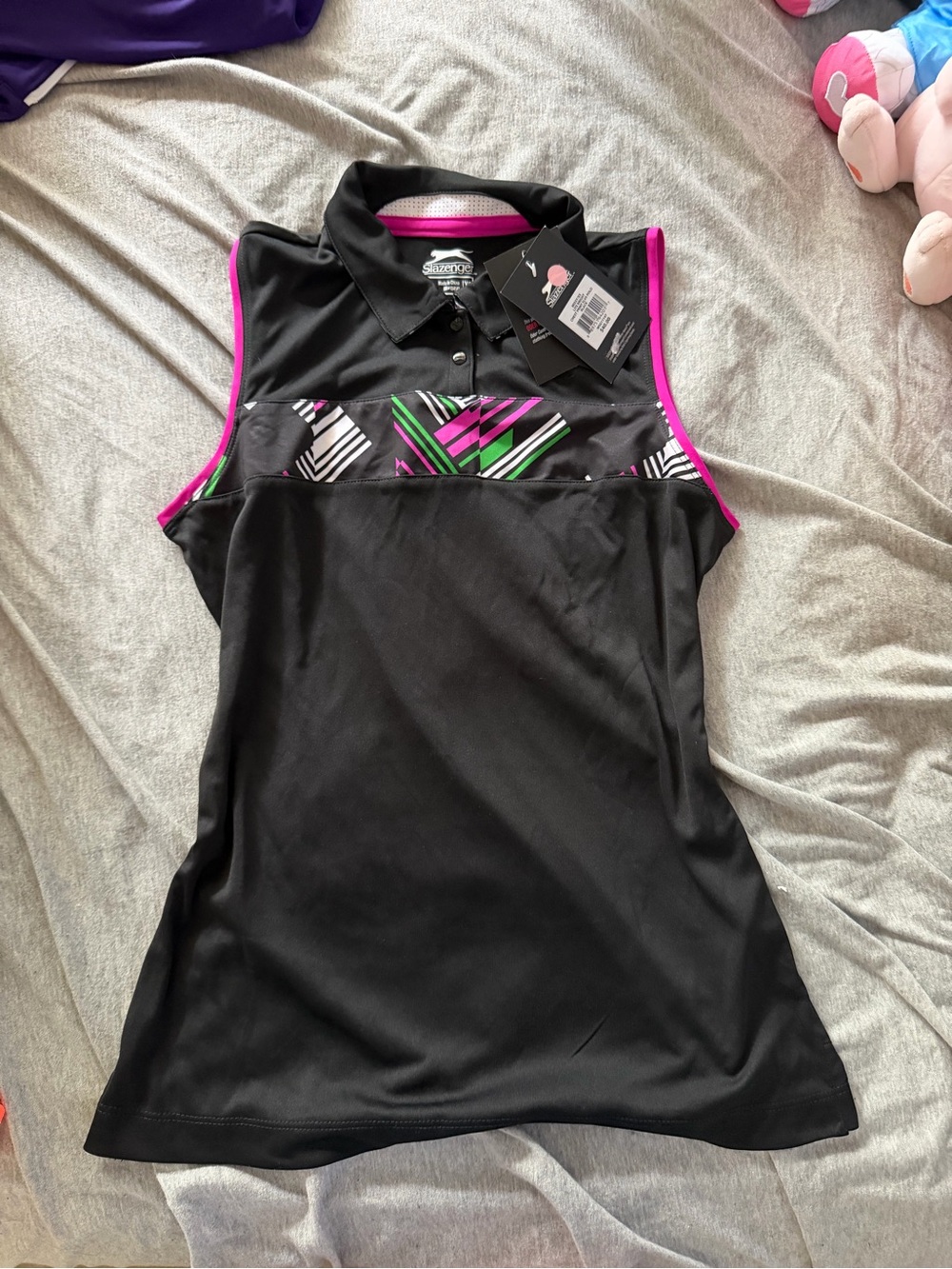 Slazenger Black Golf Polo Sleeveless with Pink & Green Trim